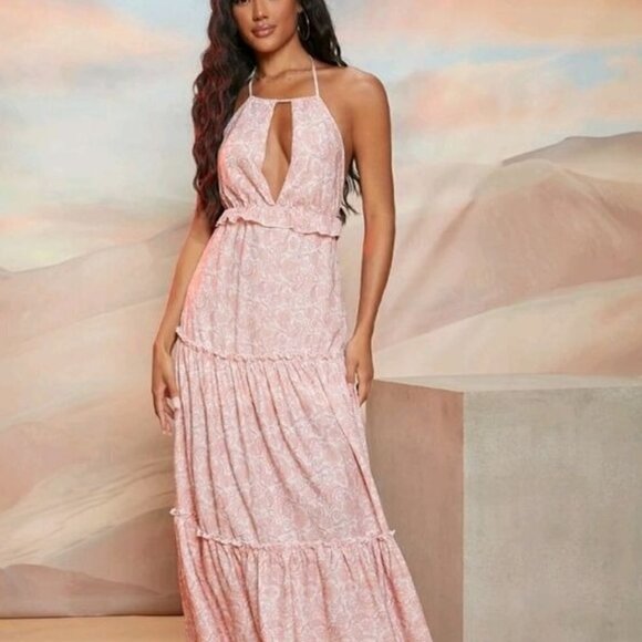 APRICOT PAISLEY TIERED DRESS